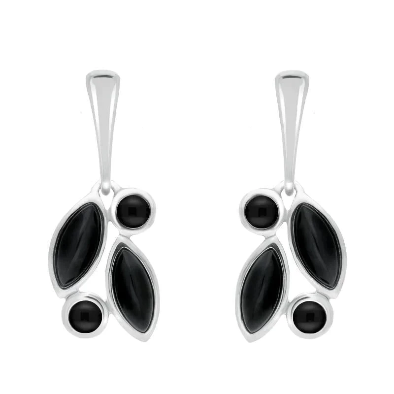 Sterling Silver Whitby Jet Four Stone Leaf Drop Two Piece Set - Image 3