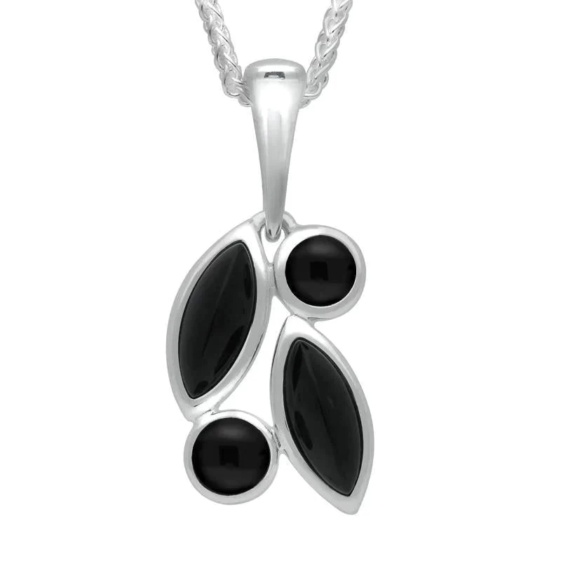 Sterling Silver Whitby Jet Four Stone Leaf Drop Two Piece Set - Image 2