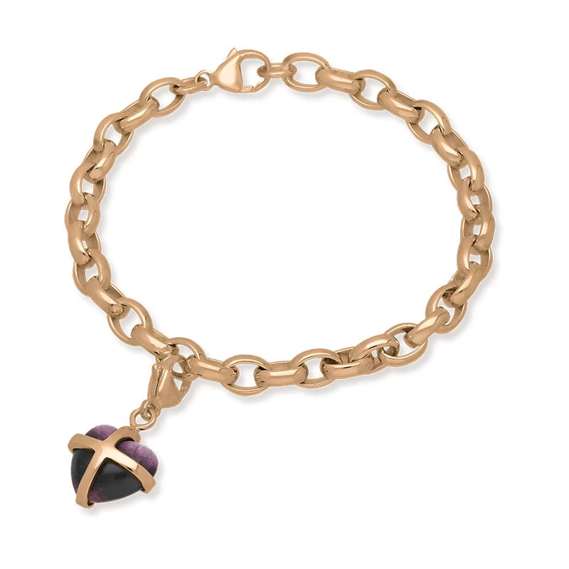 18ct Rose Gold Blue John Small Cross Heart Charm Bracelet 1 18ct Rose Gold Blue John Small Cross Heart Charm Bracelet