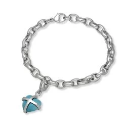 18ct White Gold Turquoise Small Cross Heart Charm Bracelet