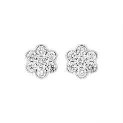 18ct White Gold 0.25ct Diamond Cluster Flower Stud Earrings