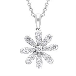 18ct White Gold 0.38ct Diamond Daisy Cluster Pendant Necklace