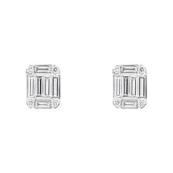 18ct White Gold 0.62ct Diamond Emerald Brilliant Cut Cluster Stud Earrings