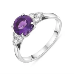 18ct White Gold 1.10ct Amethyst Diamond Cluster Ring