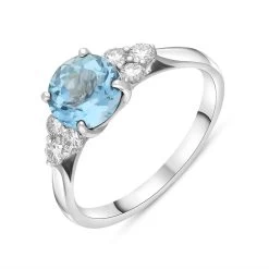 18ct White Gold 1.10ct Aquamarine Diamond Cluster Round Cut Ring