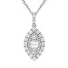 18ct White Gold Diamond Marquise Cut Two Row Cluster Pendant Necklace