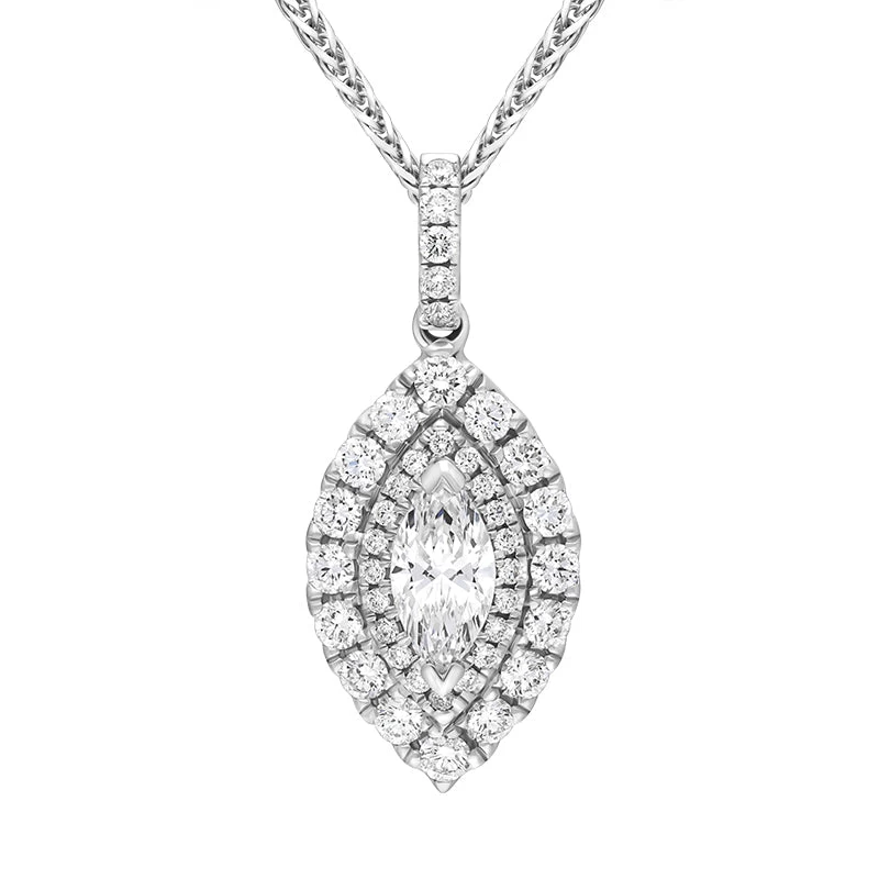 18ct White Gold Diamond Marquise Cut Two Row Cluster Pendant Necklace 1 18ct White Gold Diamond Marquise Cut Two Row Cluster Pendant Necklace