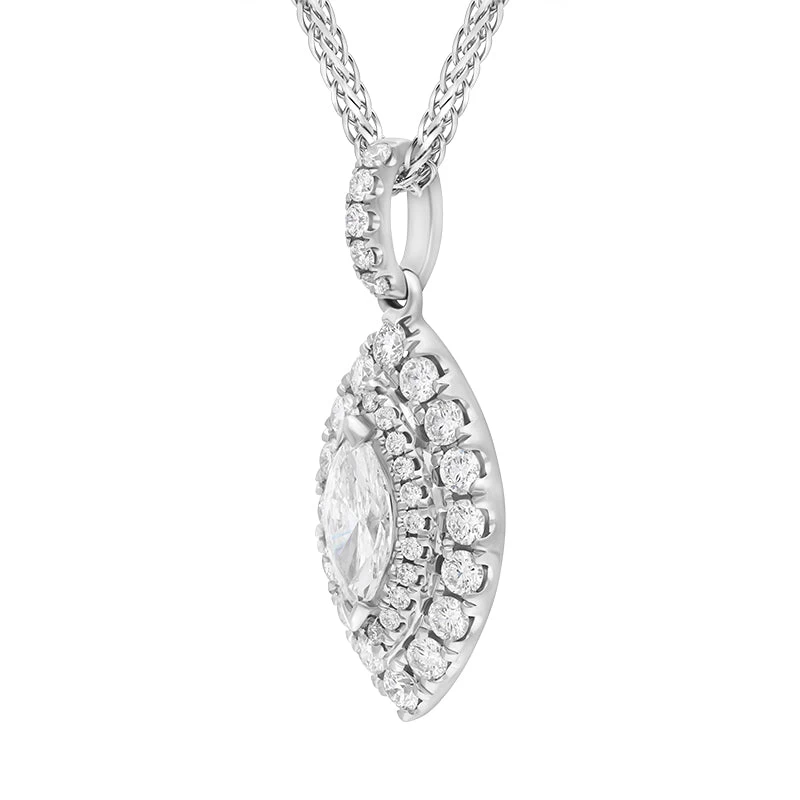 18ct White Gold Diamond Marquise Cut Two Row Cluster Pendant Necklace 2 18ct White Gold Diamond Marquise Cut Two Row Cluster Pendant Necklace - Image 2