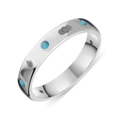 18ct White Gold Turquoise Queen's Jubilee Hallmark 4mm Ring