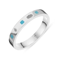 18ct White Gold Turquoise Queen's Jubilee Hallmark Princess Cut 3mm Ring