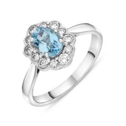 18ct White Gold 0.78ct Aquamarine Diamond Halo Ring