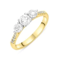 18ct Yellow Gold 0.86ct Diamond Three Stone Shoulder Set Ring