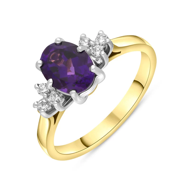 18ct Yellow Gold 1.01ct Amethyst Diamond Cluster Oval Cut Ring 1 18ct Yellow Gold 1.01ct Amethyst Diamond Cluster Oval Cut Ring