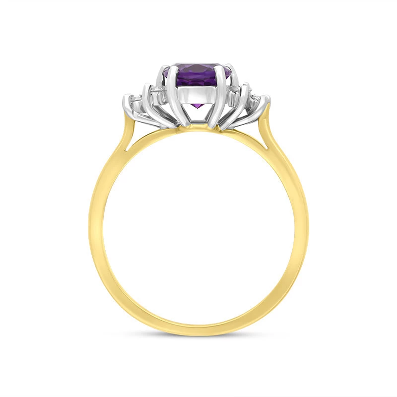 18ct Yellow Gold 1.01ct Amethyst Diamond Cluster Oval Cut Ring 2 18ct Yellow Gold 1.01ct Amethyst Diamond Cluster Oval Cut Ring - Image 2