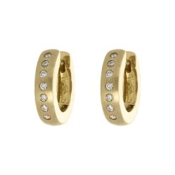 18ct Yellow Gold 0.07ct Diamond Brilliant Cut Satin Hoop Earrings