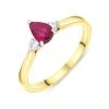 18ct Yellow Gold Ruby Diamond Pear Cut Three Stone Ring