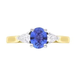 18ct Yellow Gold Sapphire Diamond Three Stone Oval And Pear Cut Ring 5 18ct Yellow Gold Sapphire Diamond Three Stone Oval And Pear Cut Ring -Boutique Fashion Accessories Store 18ct yellow gold sapphire diamond three stone oval and pear cut ring FEU 1060 3
