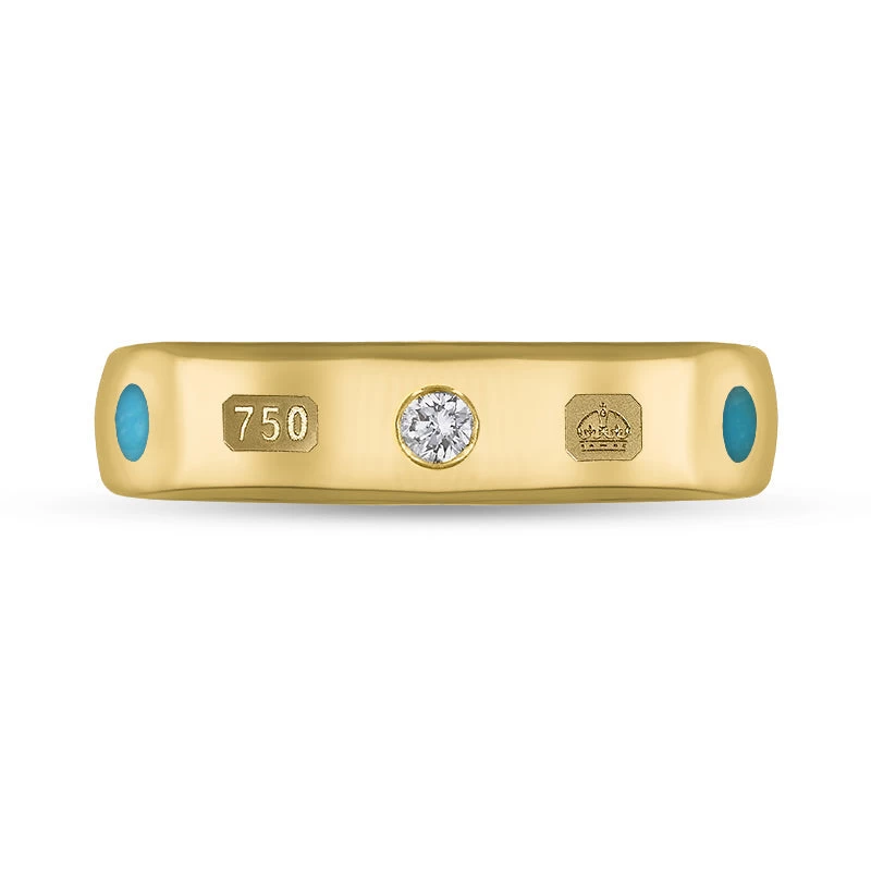 18ct Yellow Gold Turquoise 0.08ct Diamond Queen's Jubilee Hallmark 5mm Ring 2 18ct Yellow Gold Turquoise 0.08ct Diamond Queen's Jubilee Hallmark 5mm Ring - Image 2