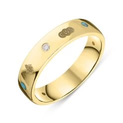 18ct Yellow Gold Turquoise 0.08ct Diamond Queen's Jubilee Hallmark 5mm Ring