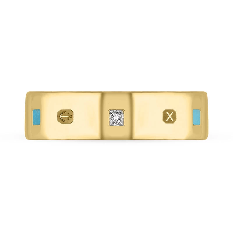 18ct Yellow Gold Turquoise 0.18ct Diamond Queen's Jubilee Hallmark Princess Cut 6mm Ring 3 18ct Yellow Gold Turquoise 0.18ct Diamond Queen's Jubilee Hallmark Princess Cut 6mm Ring - Image 3