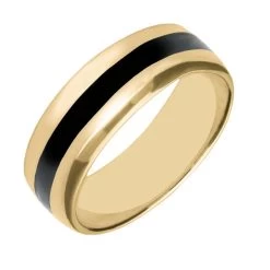 18ct Yellow Gold Whitby Jet Inlaid Wide Wedding Band Ring