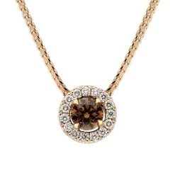 18ct Rose Gold Brown And White Diamond Round Cluster Pendant