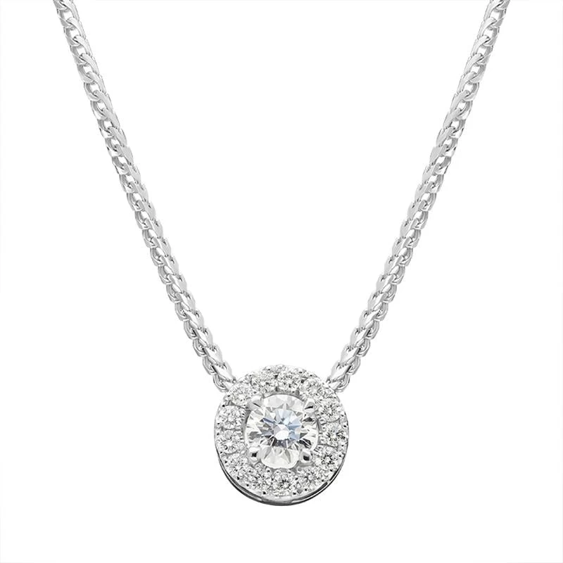 18ct White Gold 0.36ct Diamond Claw And Pave Set Round Necklace 1 18ct White Gold 0.36ct Diamond Claw And Pave Set Round Necklace