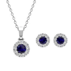 18ct White Gold Sapphire Diamond Two Piece Gift Set