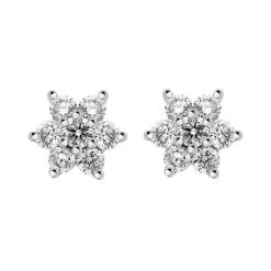 18ct White And Yellow Gold Diamond Cluster Stud Earrings