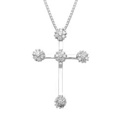 18ct White Gold 0.40ct Cluster Diamond Cross Necklace
