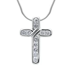 18ct White Gold Diamond Brilliant Cut Cross Necklace D