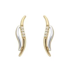 18ct White And Yellow Gold Diamond Wave Stud Earrings