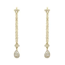 18ct Yellow Gold Diamond Double Chain Long Drop Earrings