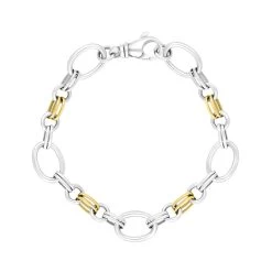 9ct Yellow Gold Sterling Silver Double Link Handmade Bracelet