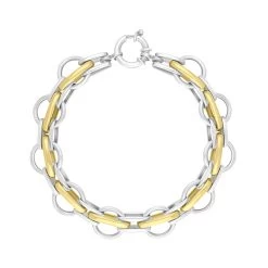 9ct Yellow Gold Sterling Silver Round Link Handmade Bracelet
