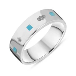 9ct White Gold Turquoise Queen's Jubilee Hallmark Princess Cut 6mm Ring