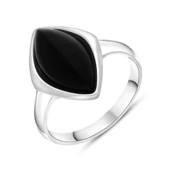 9ct White Gold Whitby Jet Wide Marquise Ring