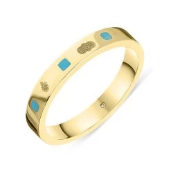9ct Yellow Gold Turquoise Queen's Jubilee Hallmark Princess Cut 3mm Ring