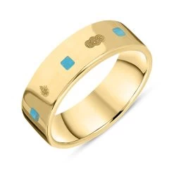 9ct Yellow Gold Turquoise Queen's Jubilee Hallmark Princess Cut 6mm Ring