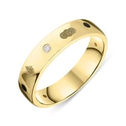 9ct Yellow Gold Whitby Jet 0.08ctiamond Queen's Jubilee Hallmark 5mm Ring D