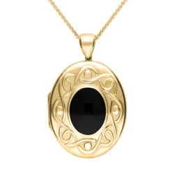 9ct Yellow Gold Whitby Jet Large Celtic Oval Locket D