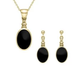 9ct Yellow Gold Whitby Jet Oval Bottle Top Two Piece Set