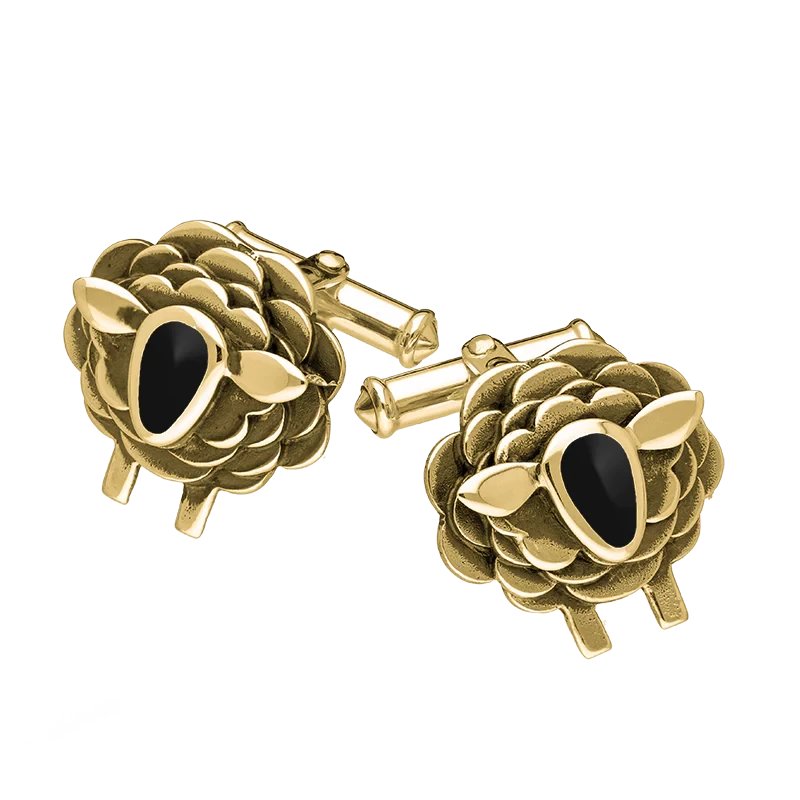 9ct Yellow Gold Whitby Jet Sheep Cufflinks 1 9ct Yellow Gold Whitby Jet Sheep Cufflinks