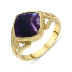 9ct Yellow Gold Blue John Cushion Cut Ring