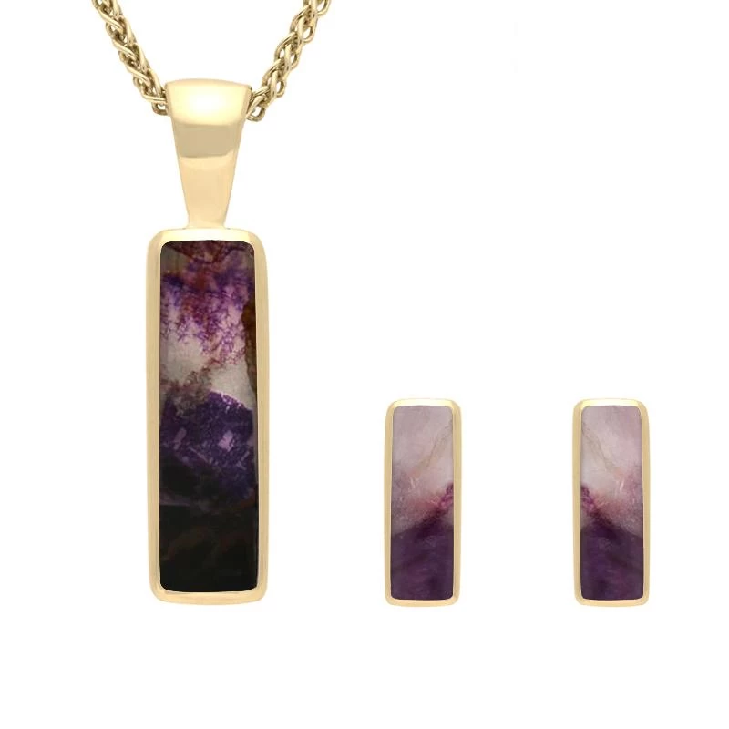 9ct Yellow Gold Blue John Small Oblong Two Piece Set 1 9ct Yellow Gold Blue John Small Oblong Two Piece Set