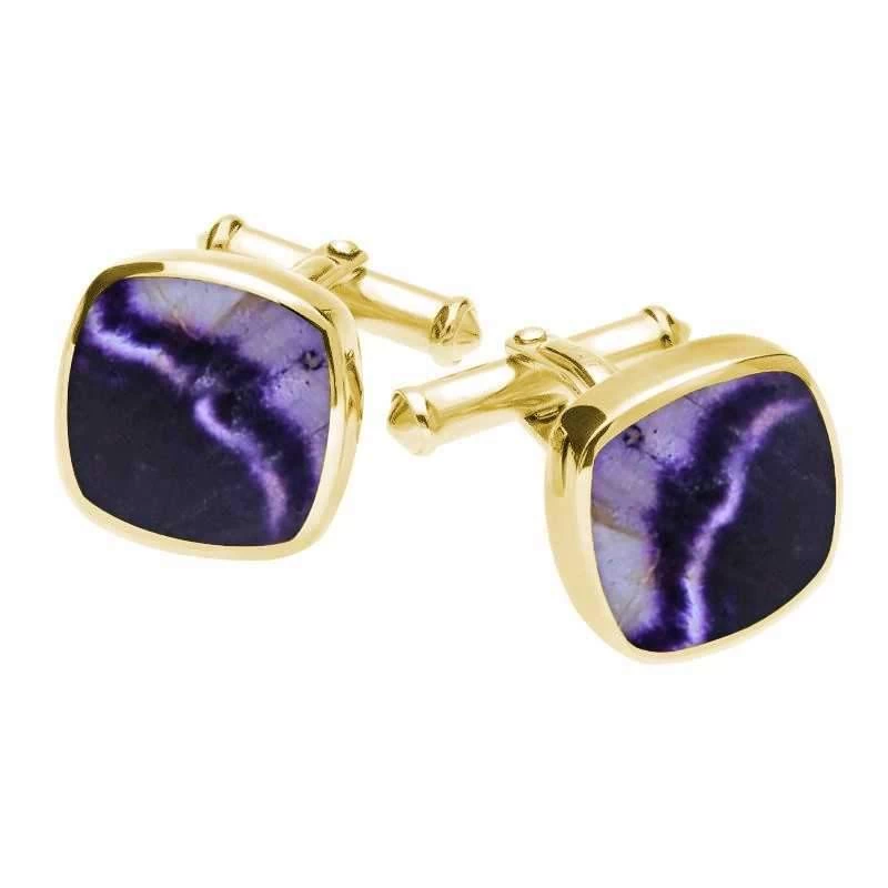9ct Yellow Gold Blue John Square Cushion Cufflinks 1 9ct Yellow Gold Blue John Square Cushion Cufflinks