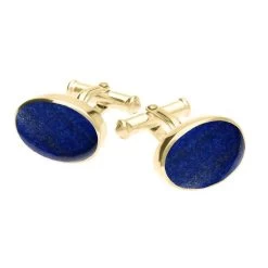 9ct Yellow Gold Lapis Lazuli Oval Cushion Cufflinks
