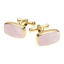 9ct Yellow Gold Pink Mother Of Pearl Barrel Cufflinks