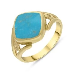 9ct Yellow Gold Turquoise Cushion Cut Ring