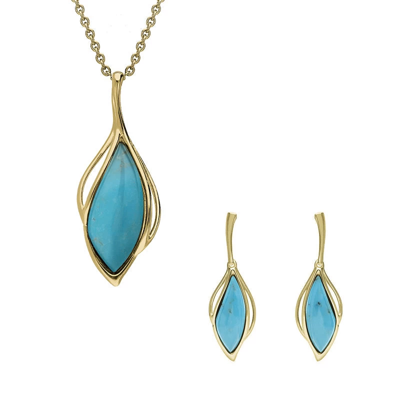 9ct Yellow Gold Turquoise Open Marquise Two Piece Set 1 9ct Yellow Gold Turquoise Open Marquise Two Piece Set